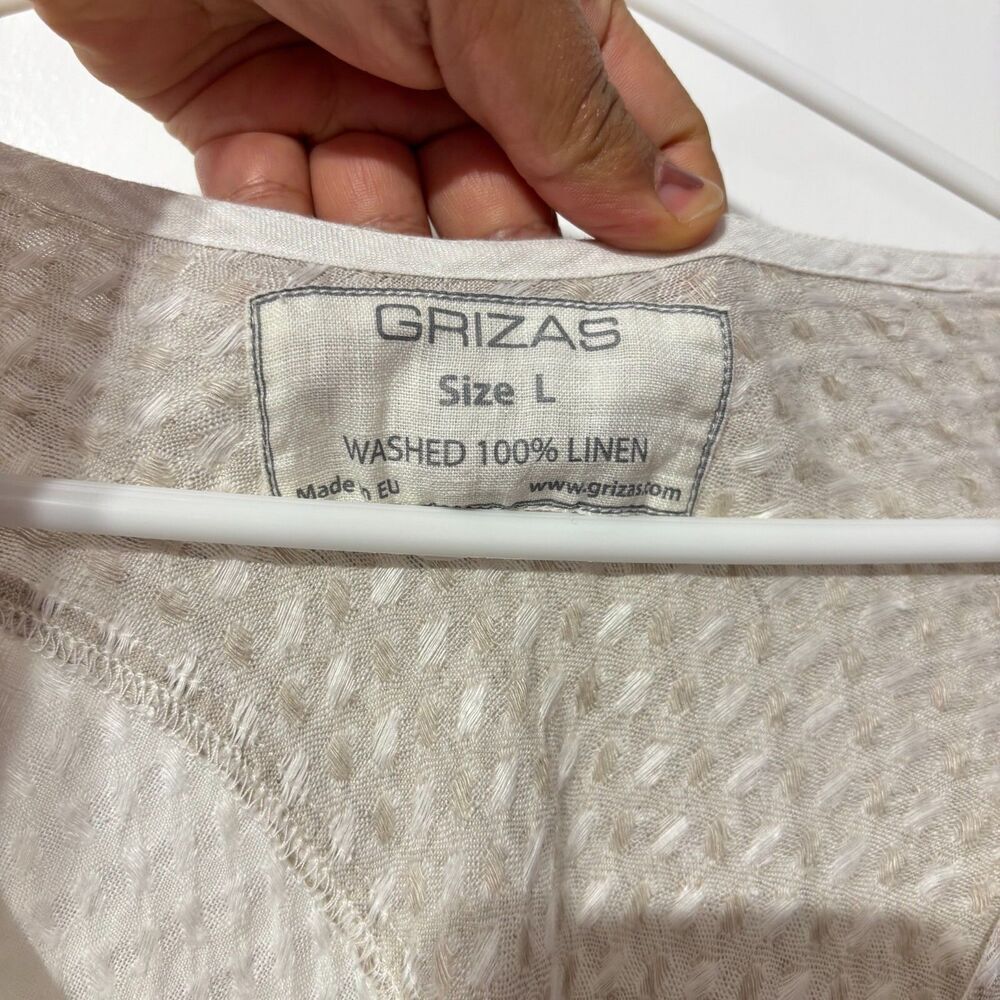 Grizas Linen Beige Striped Crinkled Lagenlook Pocket Stretch A-Line Dress Sz L‎ - Picture 3 of 6
